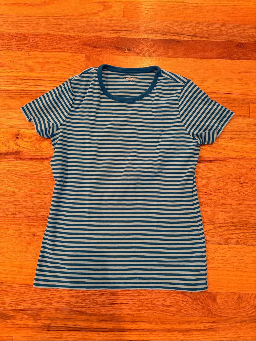 Lands' End Blue Striped Crewneck Tee